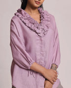 Pink Oversized Coral Ruffle Shirt