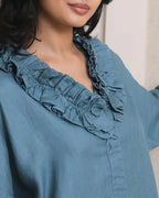 Blue Oversized Coral Ruffle Shirt