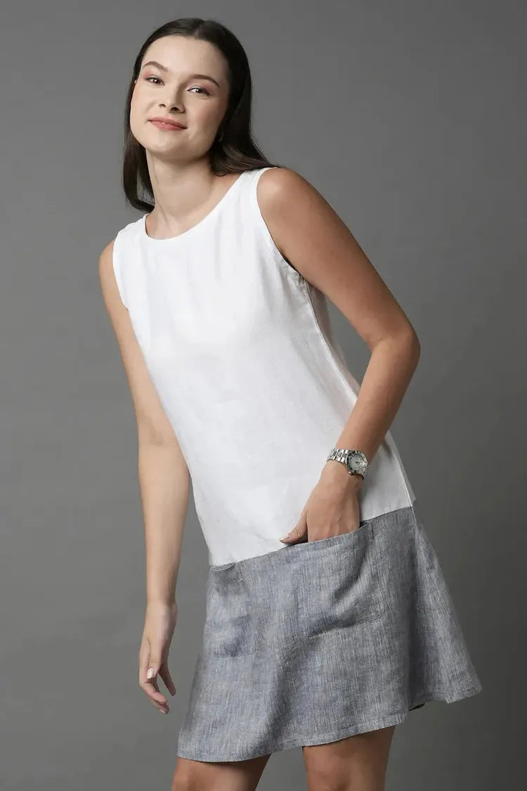 Blue A Line Dew Colorblock Dress