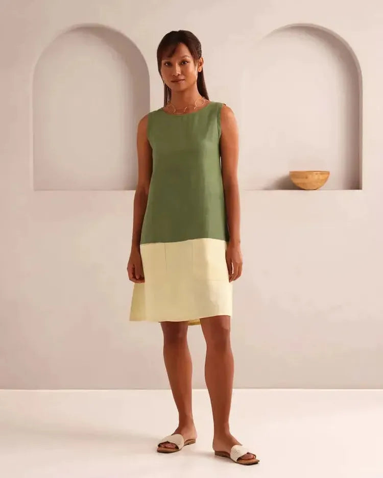 Olive A Line Dew Colorblock Dress