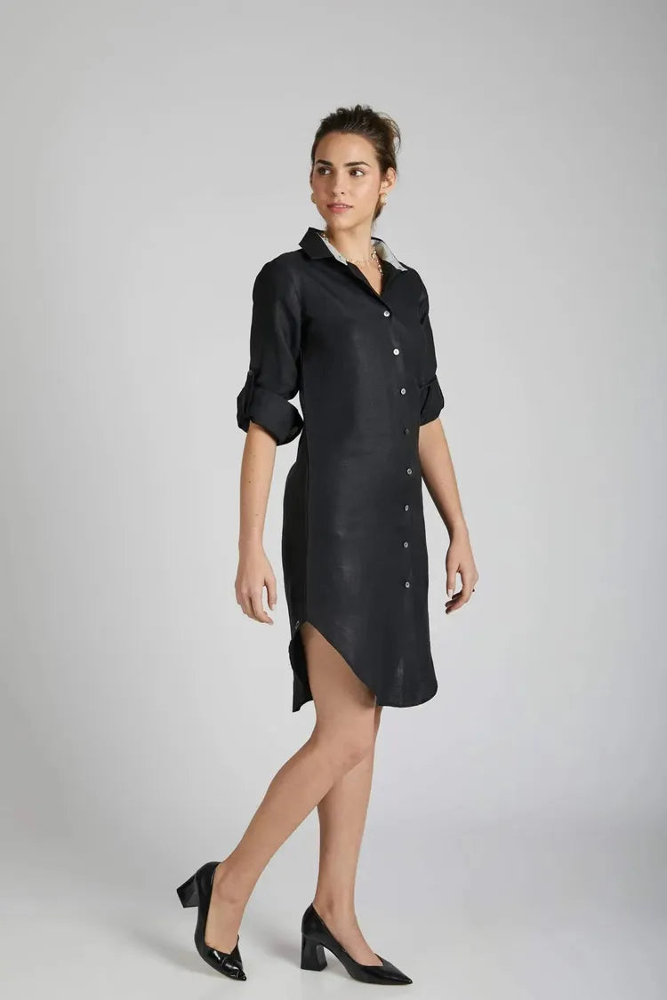 Black Full Sleeve Fern Shirt Dress