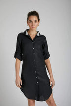 Black Full Sleeve Fern Shirt Dress
