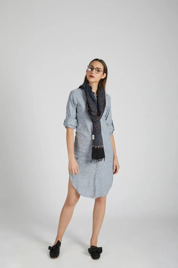 Blue Full Sleeve Fern Shirt Dress