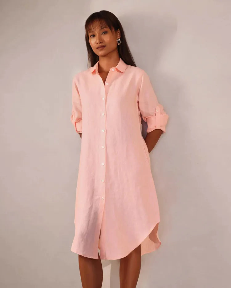Peach Full Sleeve Fern Shirt Dress