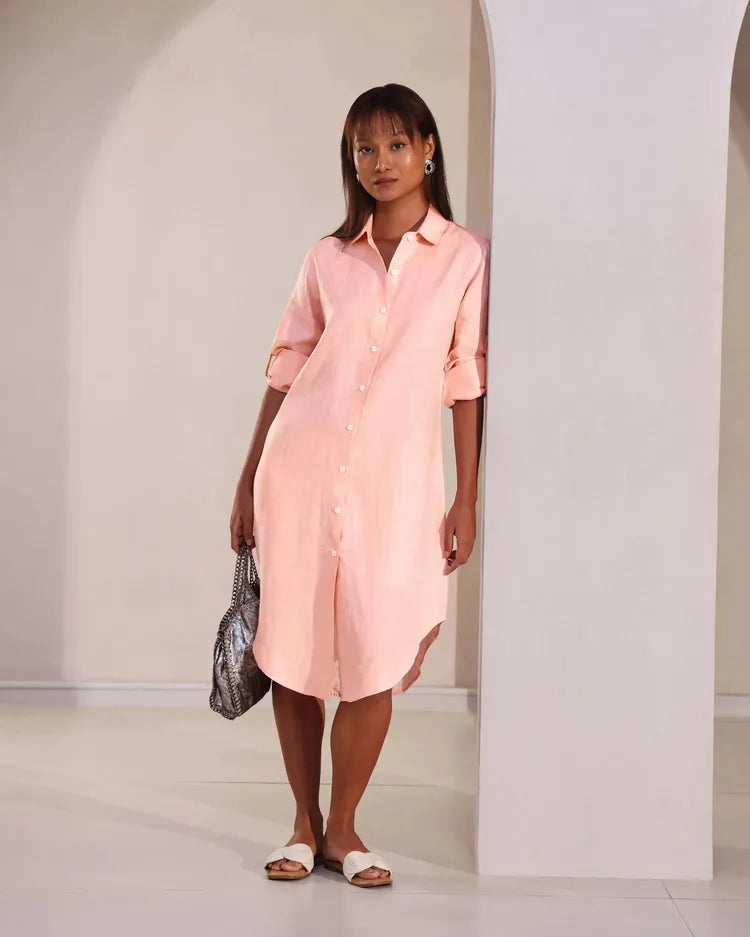 Peach Full Sleeve Fern Shirt Dress