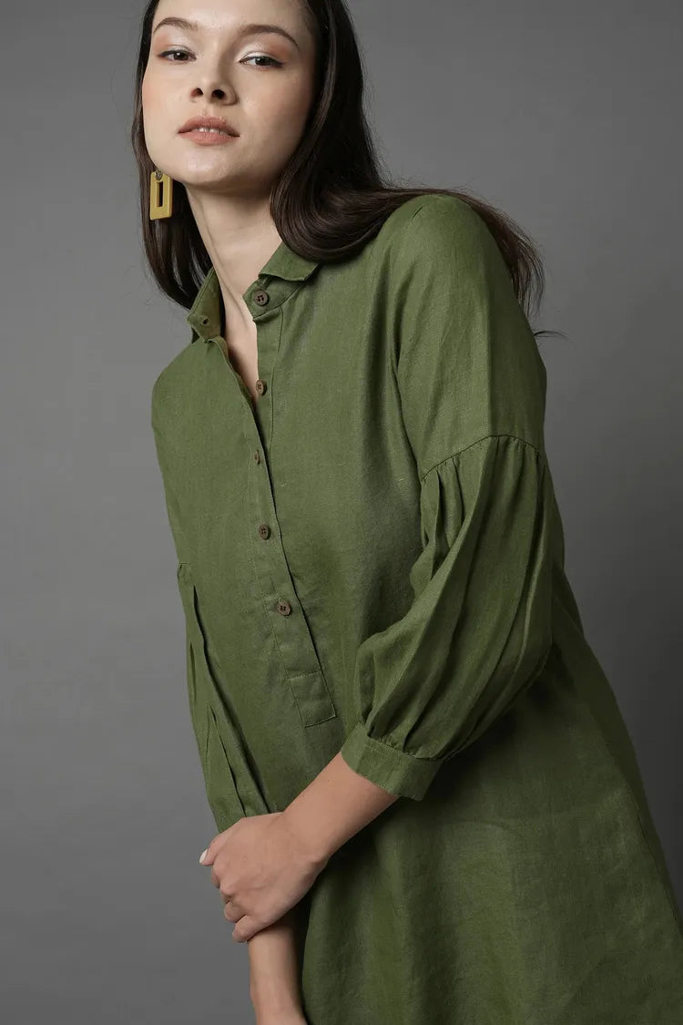 Olive Horizon Sleeve Dress