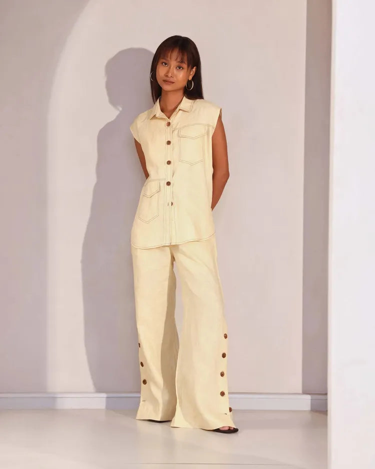 Beige Sleeveless Hue Jacket Top