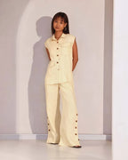 Beige Sleeveless Hue Jacket Top