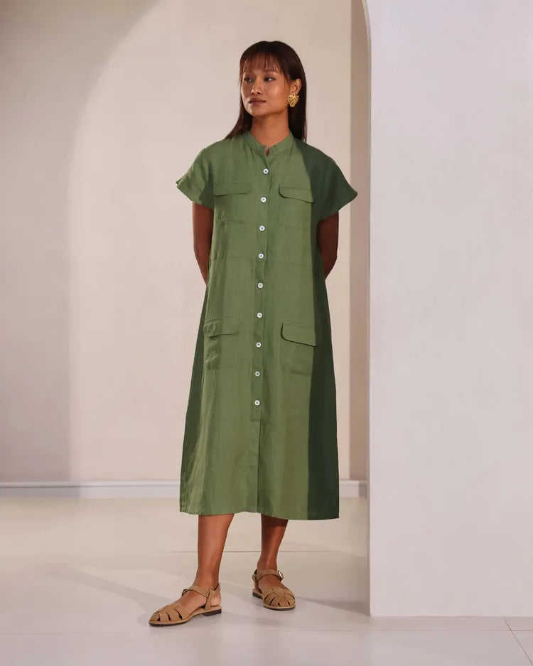 Olive Relaxed Fit Iris Shirt Dress