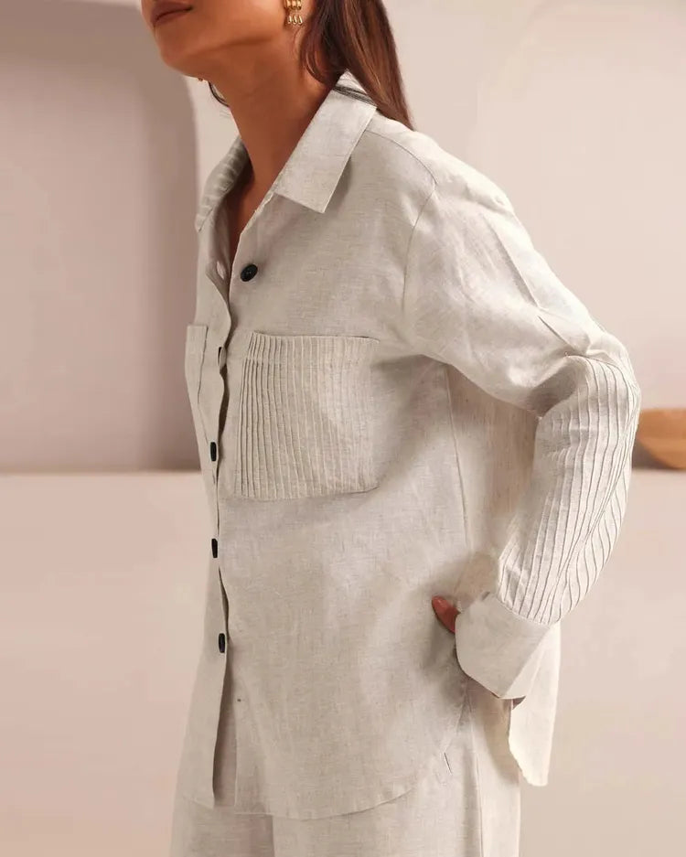 Oatmeal Ivory Pin Tuck Shirt