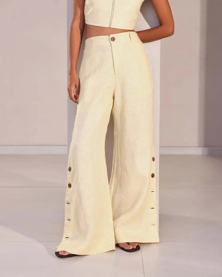 Beige Classic Highwaisted Marigold Flared Pants