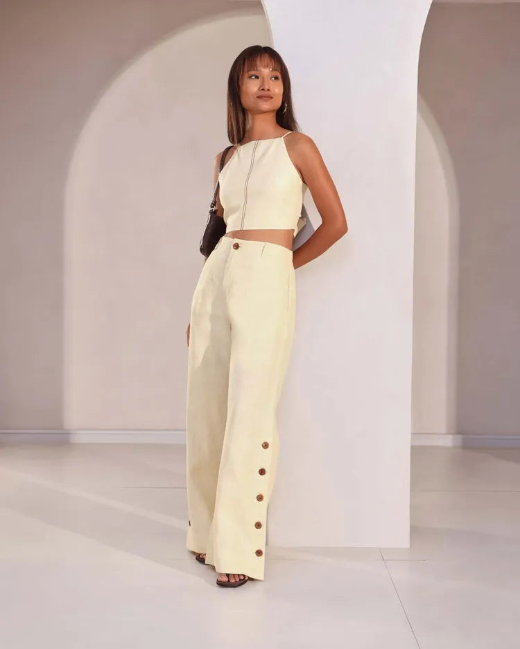 Beige Classic Highwaisted Marigold Flared Pants