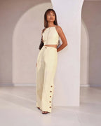Beige Classic Highwaisted Marigold Flared Pants
