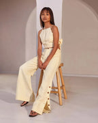 Beige Mellow Tie Up Top