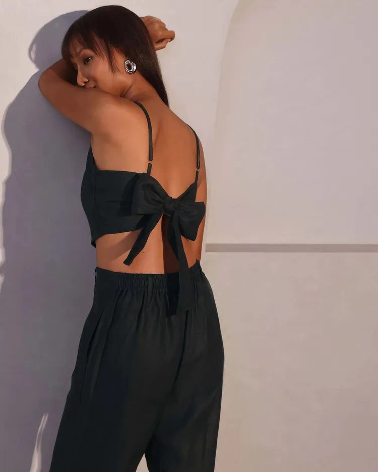 Black Mellow Tie Up Top