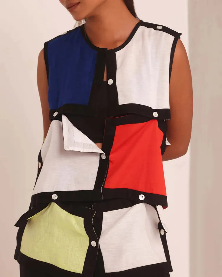 Color Block Outerwear Mondrian Patch Jacket