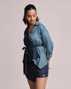Navy Pearl Wrap Shirt