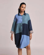 Blue Oversized Reed Shirt Dress