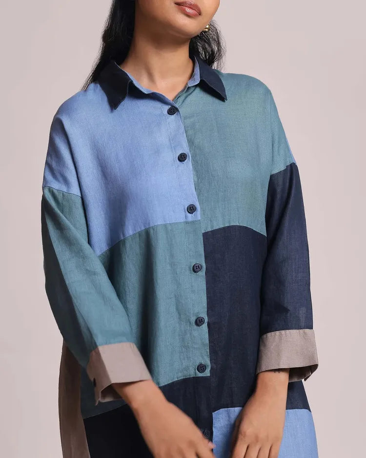 Blue Oversized Reed Shirt Dress