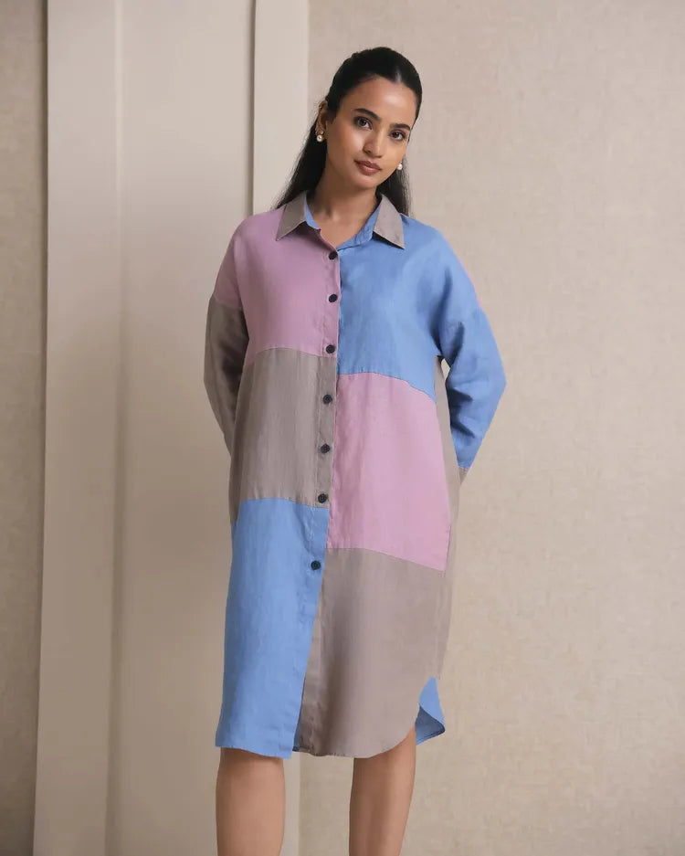 Pink Oversized Reed Shirt Dress