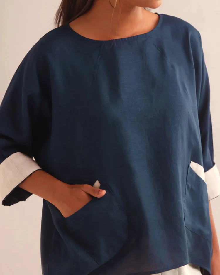 Navy Soar Kimono Sleeve Top
