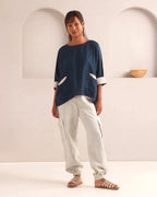 Navy Soar Kimono Sleeve Top