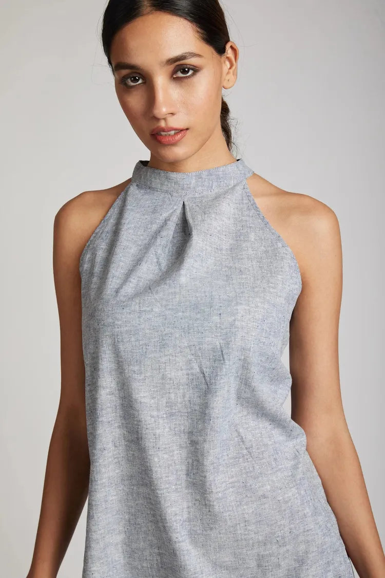 Blue Slimfit Tide Halter Top