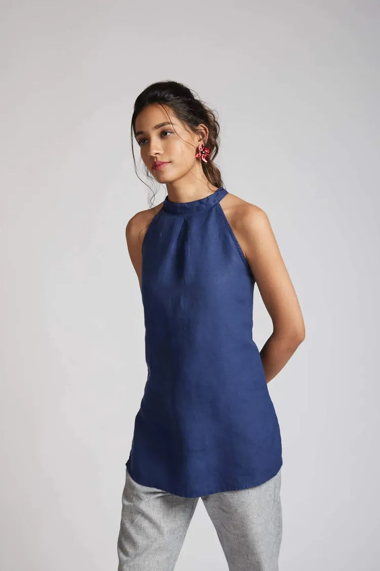 Navy Slimfit Tide Halter Top
