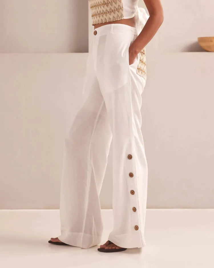 White Classic Highwaisted Marigold Flared Pants