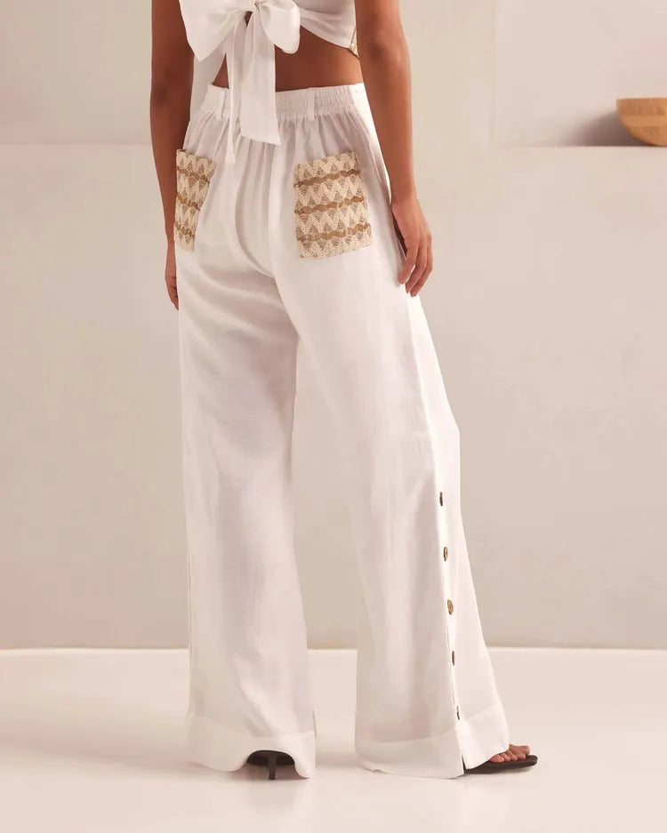 White Classic Highwaisted Marigold Flared Pants