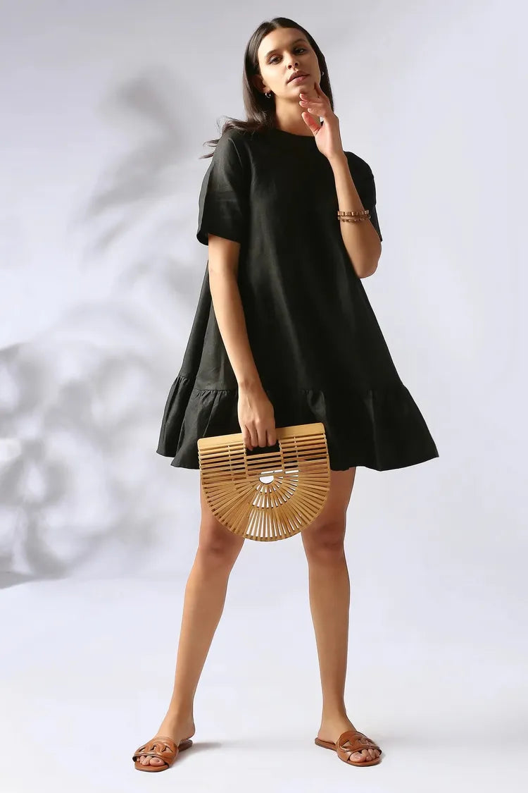 Black Relaxed Fit Wisteria Flared Dress