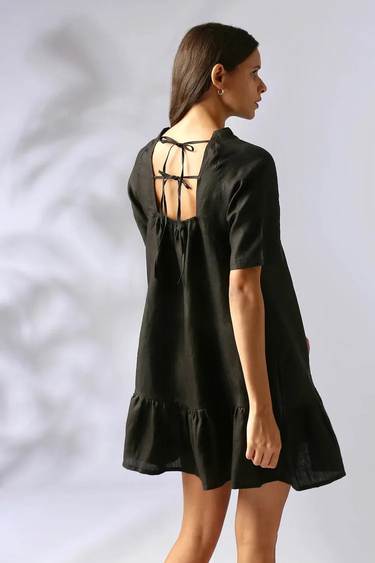 Black Relaxed Fit Wisteria Flared Dress