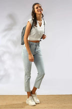 White Slim Fit Cropped Cider Top