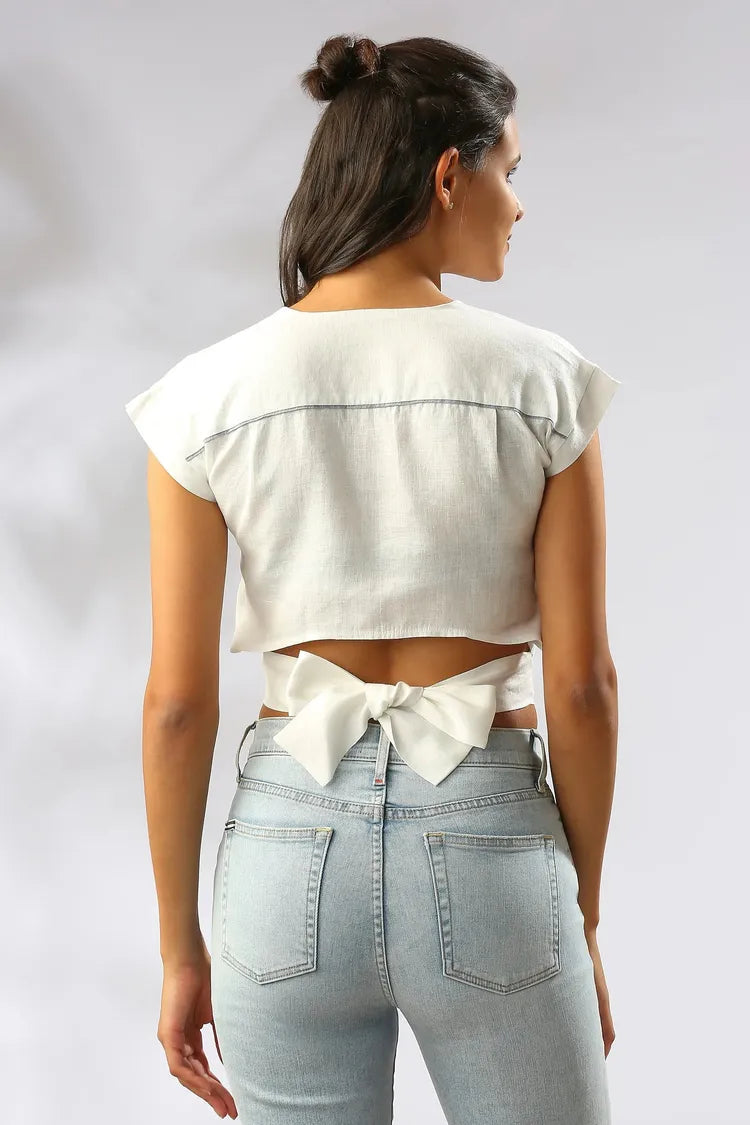 White Slim Fit Cropped Cider Top