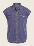 Men Spread Collar Solid Cotton Boxy Casual Shirt