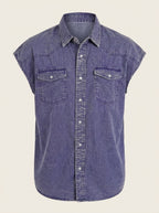 Men Spread Collar Solid Cotton Boxy Casual Shirt