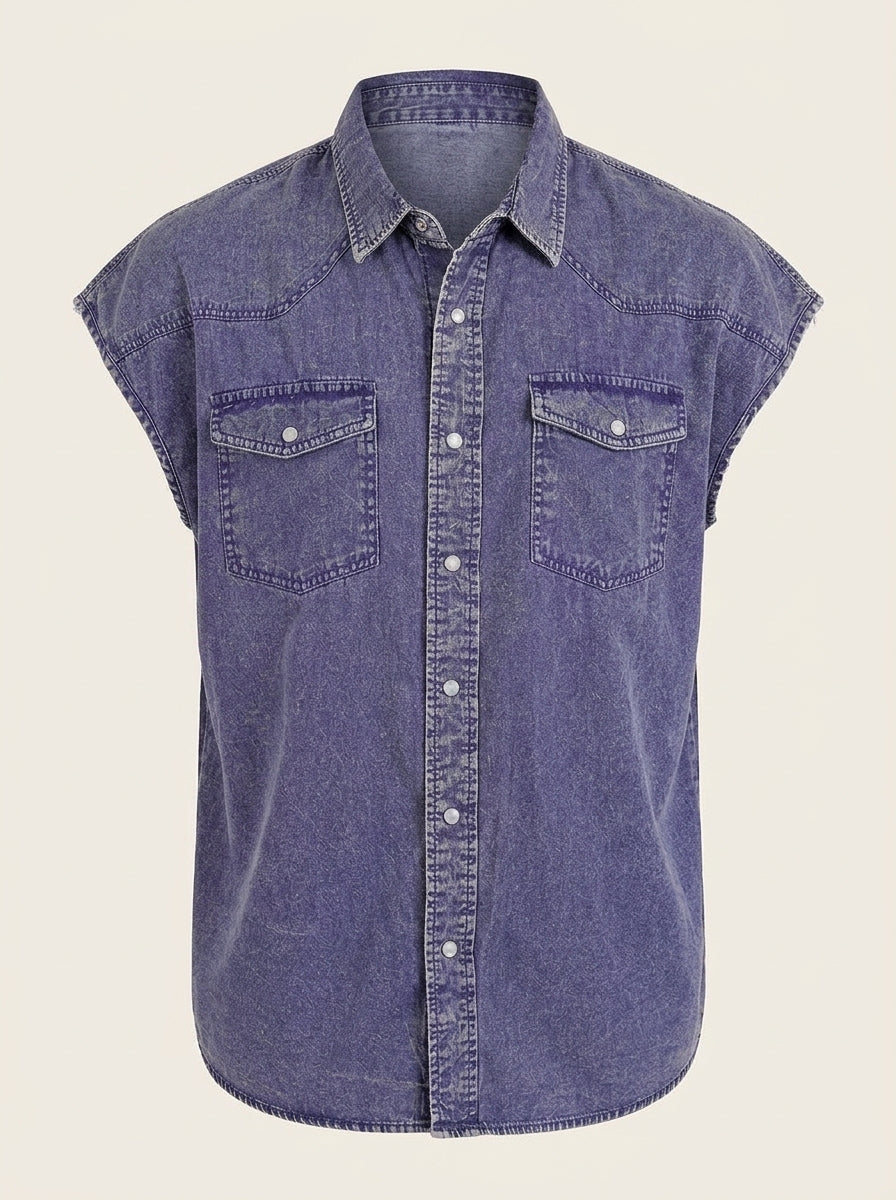 Men Spread Collar Solid Cotton Boxy Casual Shirt