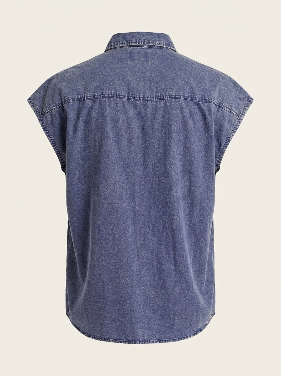 Men Spread Collar Solid Cotton Boxy Casual Shirt
