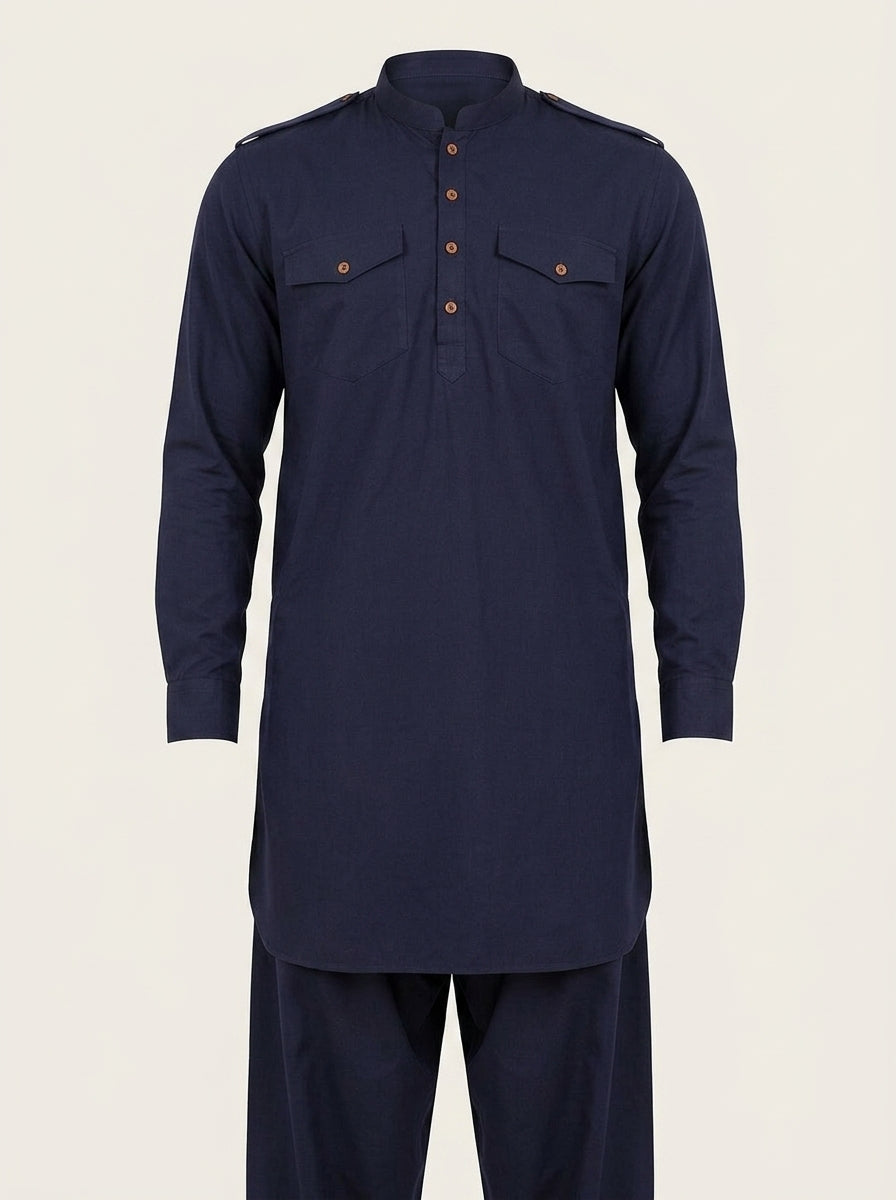 Mandarin Collar Straight Kurta & Trousers