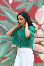 ShopKapaas Bottle Green Linen Crop Top