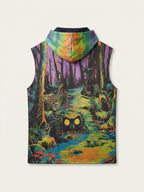 Men Printed Hooded Half Sweatshirt Green