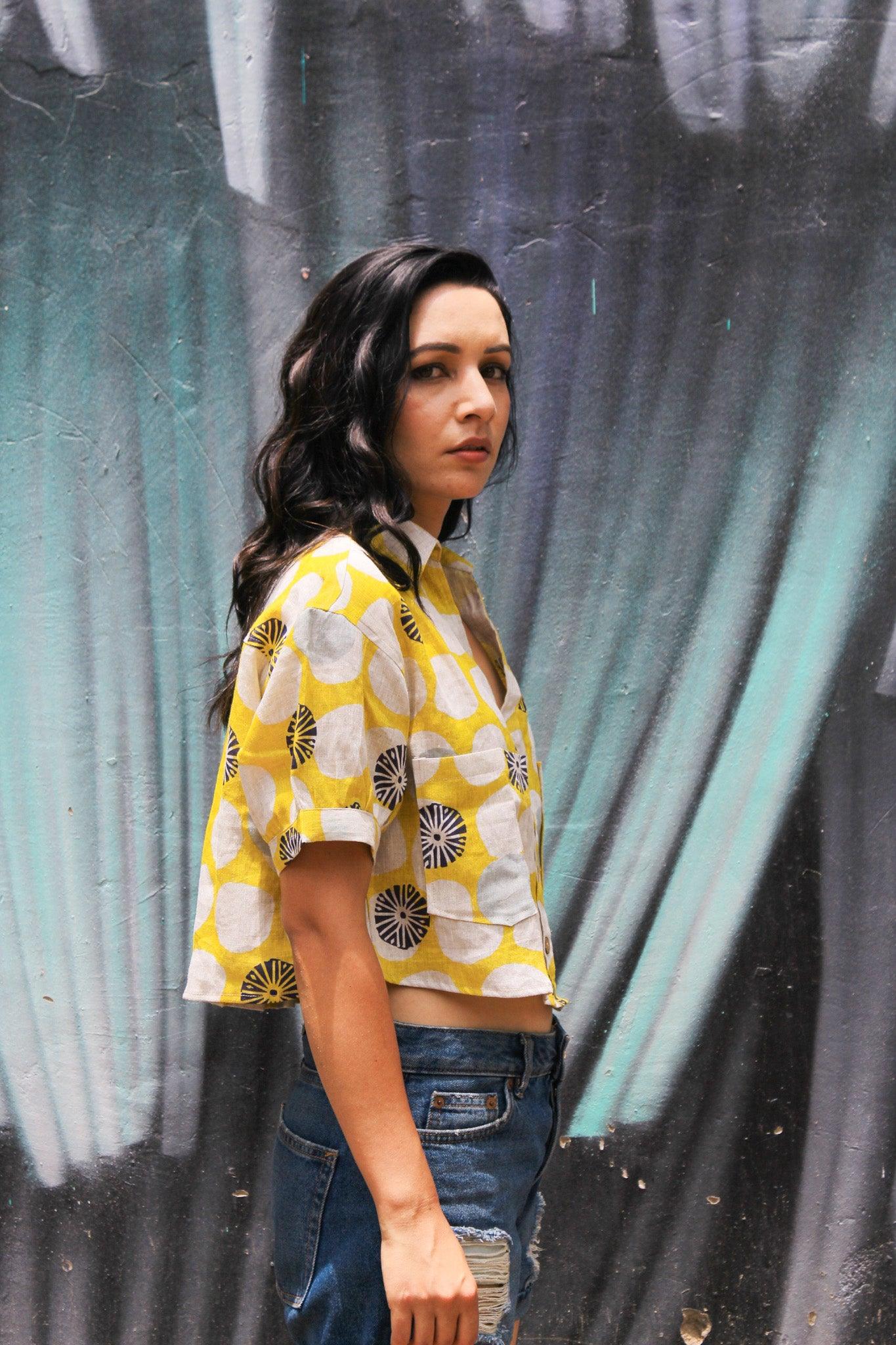 ShopKapaas Daffodil Yellow Linen Crop Top
