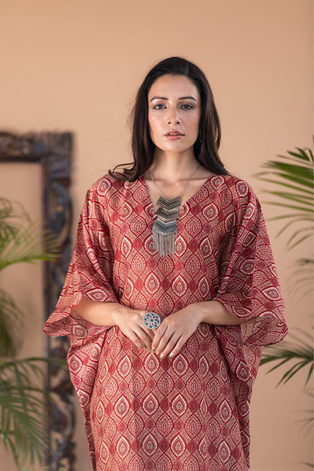 ShopKapaas Kaner - Red Ajrakh Block Print Long Kaftan