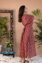 ShopKapaas Kaner - Red Ajrakh Block Print Long Kaftan