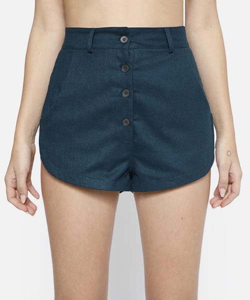 SAMMYUKK High Waist Front Buttoned Shorts - Rain Forest