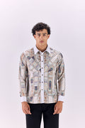 SAMMYUKK Contrast Collar Ancient Roman Print Button-Up Shirt - MULTICOLOR
