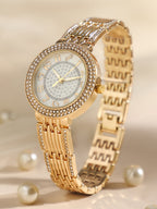 Embellished Round Watch - Gold