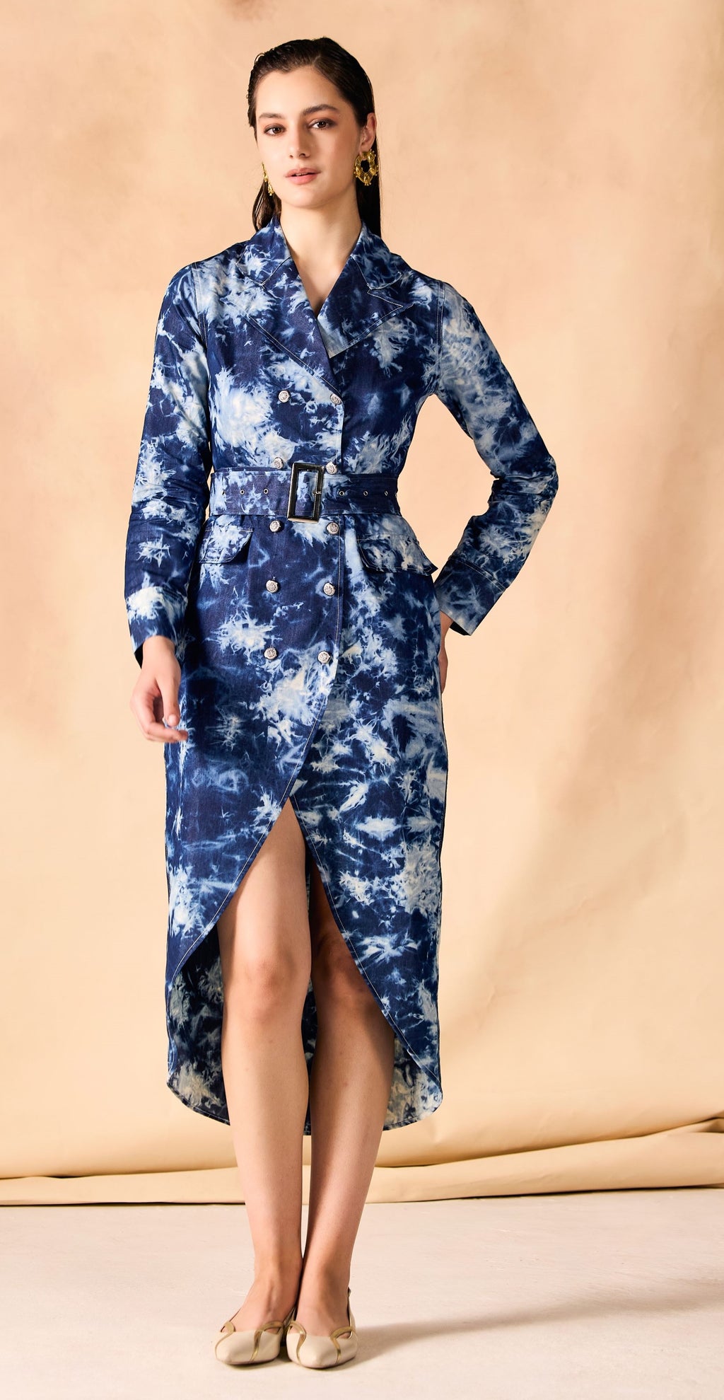 SAMMYUKK Tie and Dye Chambray Blazer Dress - MOODY BLUE