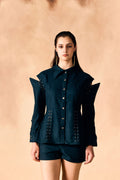 SAMMYUKK Slached Shoulder Paneled Peplum Shirt - Rain Forest