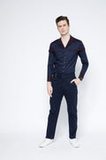 SAMMYUKK Double Belted Loop Straight-Leg Trouser - Dark Navy